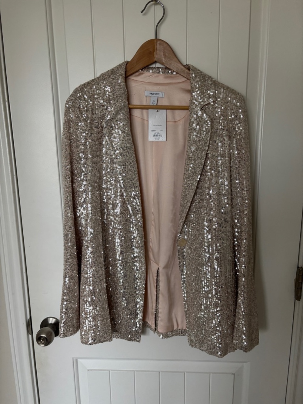 Nine West Sparkling Sequin Blazer in Champagne Gold